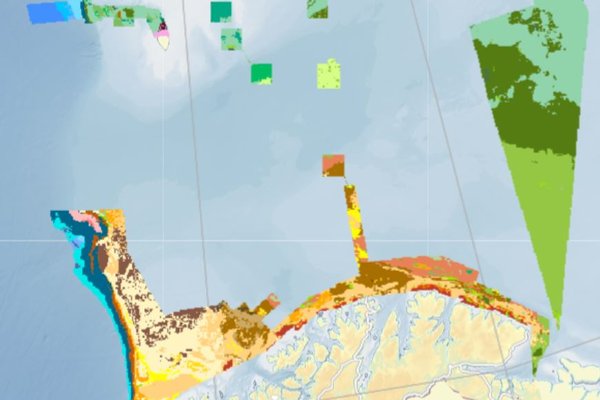 A map showing biotopes along the coast and sea-area in North-Norway