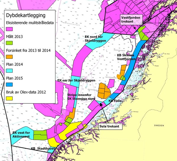 Oversikt gjennomført og planlagt dybdekartlegging, 2014.