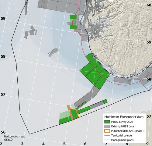 Kartutsnitt som viser publiserte dybdedata i Sørlig Nordsjø 2. Kilde: Kartverket/Mareano