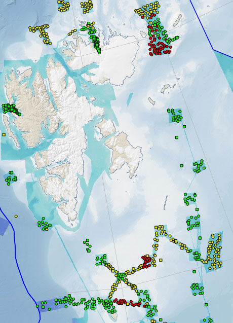 Kart som viser Svalbard og havområder rundt.